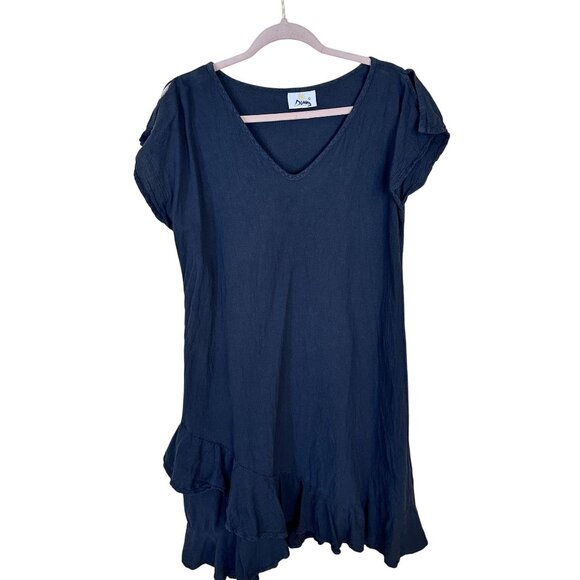 Dunes Relaxed Fashion Womens V Neck Short Sleeve Ruffled Hem Dress Grey Large - Picture 1 of 8